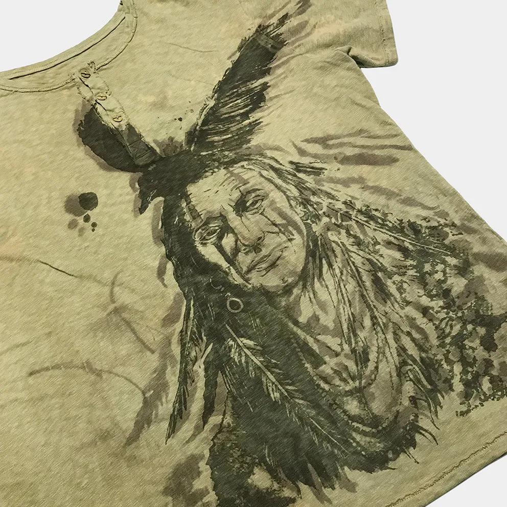 BZEN M.3080-BUSTER 3H REGULAR FIT SHORT SLEEVE HENLEY SLUB TEE-RAVEN-E0 MOSS GREEN