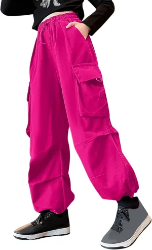 Cargo Pants for Girls Casual High Waisted Drawstring Loose Fit Pants Aesthetic Clothing Teen Girls Jogger Pants 3-14T