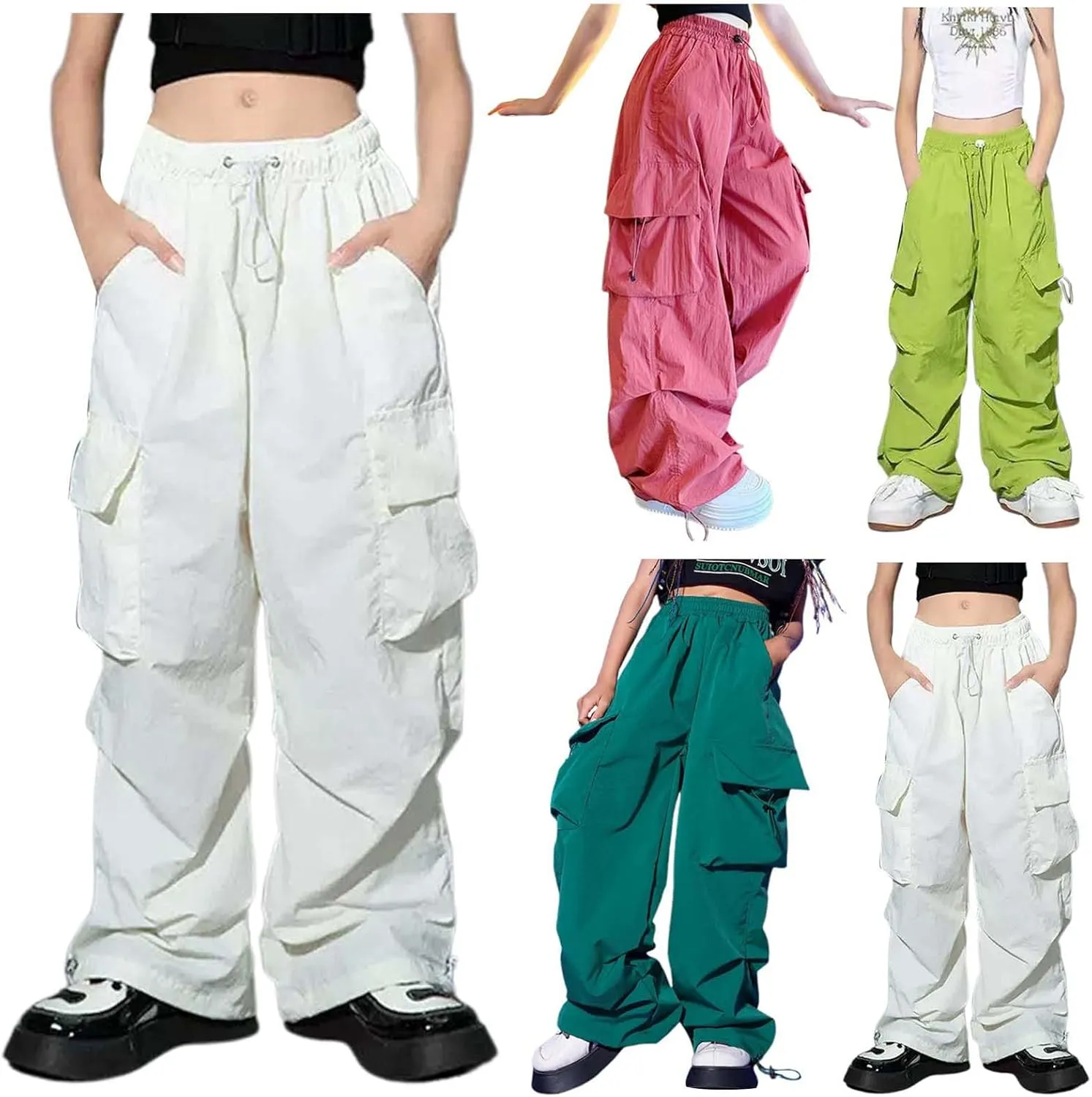 Cargo Pants for Girls Casual High Waisted Drawstring Loose Fit Pants Aesthetic Clothing Teen Girls Jogger Pants 3-14T