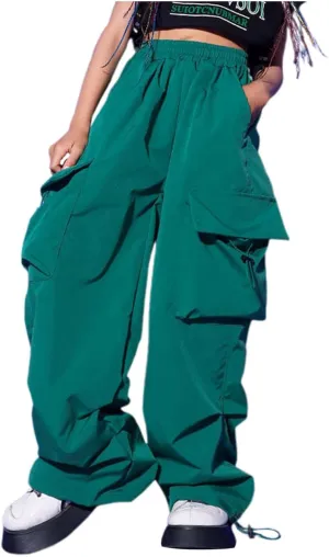 Cargo Pants for Girls Casual High Waisted Drawstring Loose Fit Pants Aesthetic Clothing Teen Girls Jogger Pants 3-14T