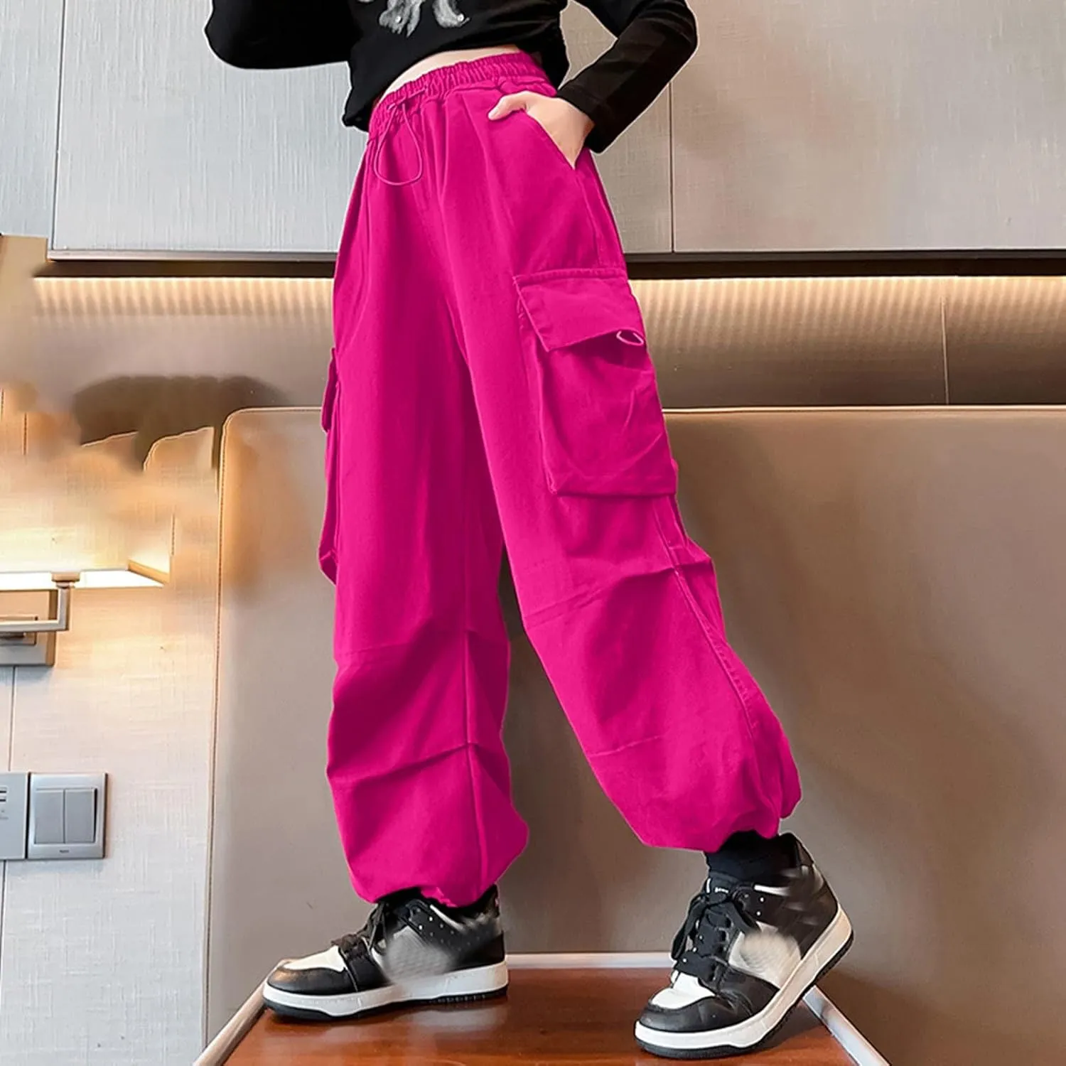 Cargo Pants for Girls Casual High Waisted Drawstring Loose Fit Pants Aesthetic Clothing Teen Girls Jogger Pants 3-14T