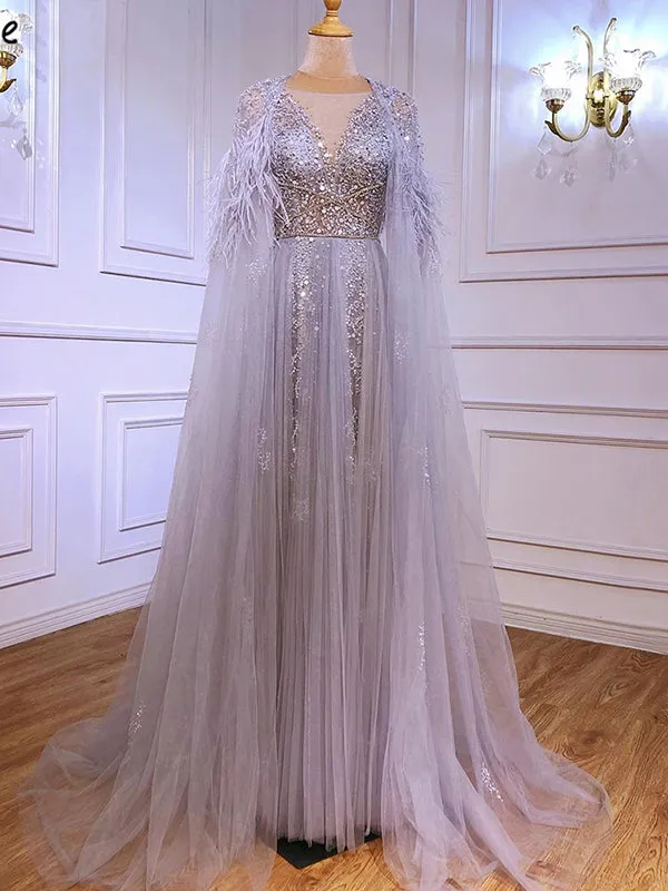 Chic A-line V neck Long Sleeve Beaded Evening Dress Elegant Long Prom Dresses sew03371