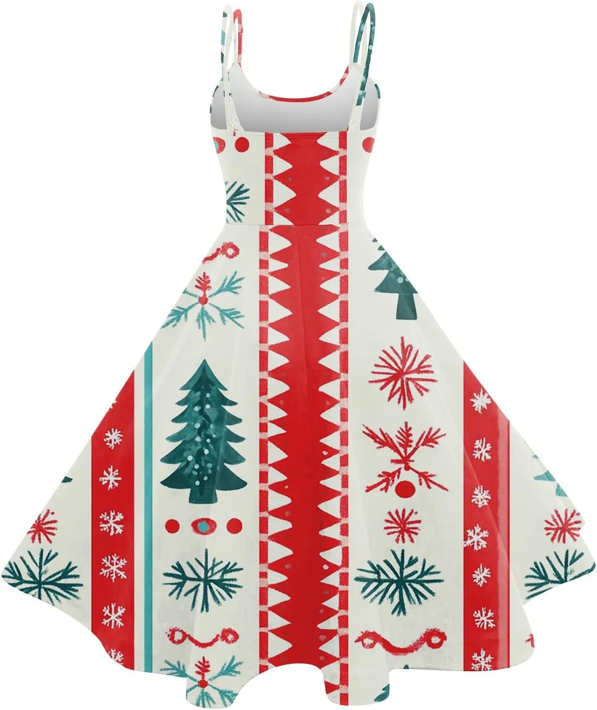 Christmas Dresses for Women 2024 Vintage Sleeveless Spaghetti Strap Dresses 1950s A-line Cocktail Midi Dress