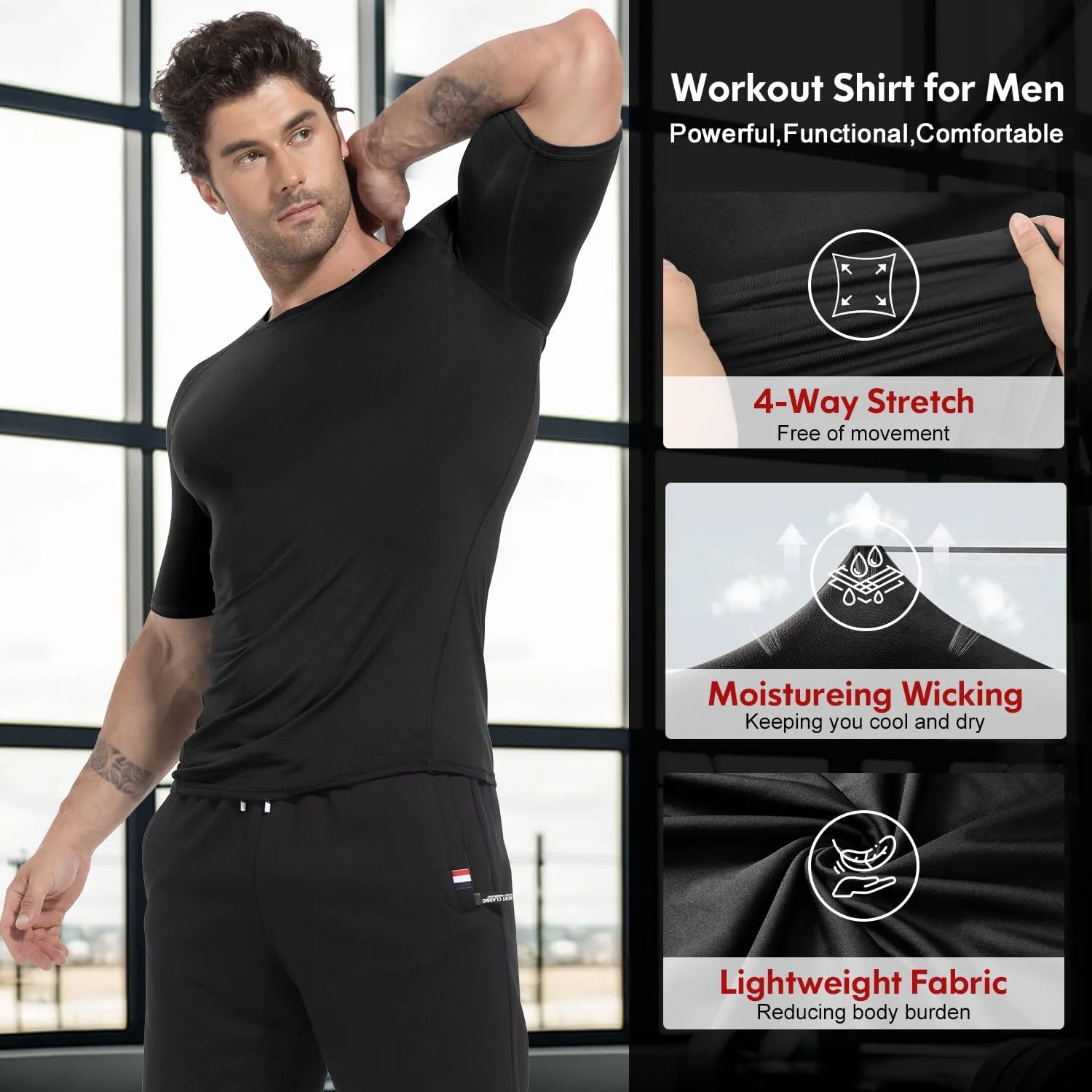 CL convallaria 4 Pack Compression Shirt Men Long Short Sleeve Cooling Dry Rash Guard Athletic T Shirt for Sports