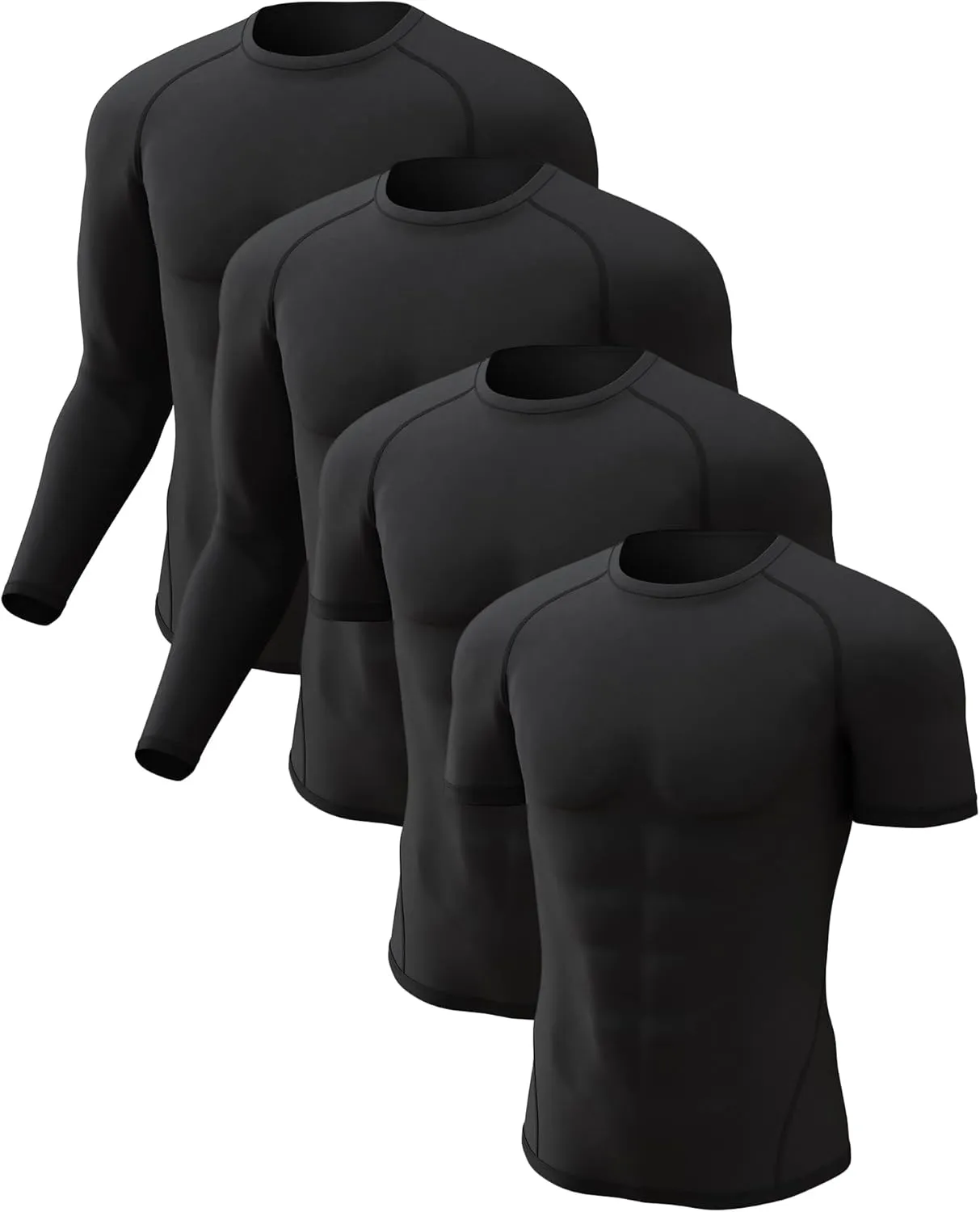 CL convallaria 4 Pack Compression Shirt Men Long Short Sleeve Cooling Dry Rash Guard Athletic T Shirt for Sports