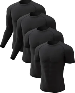 CL convallaria 4 Pack Compression Shirt Men Long Short Sleeve Cooling Dry Rash Guard Athletic T Shirt for Sports