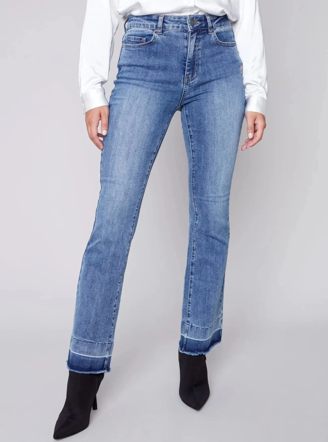 Contrast Cuff Flare Pant [Medium Blue-C5368]