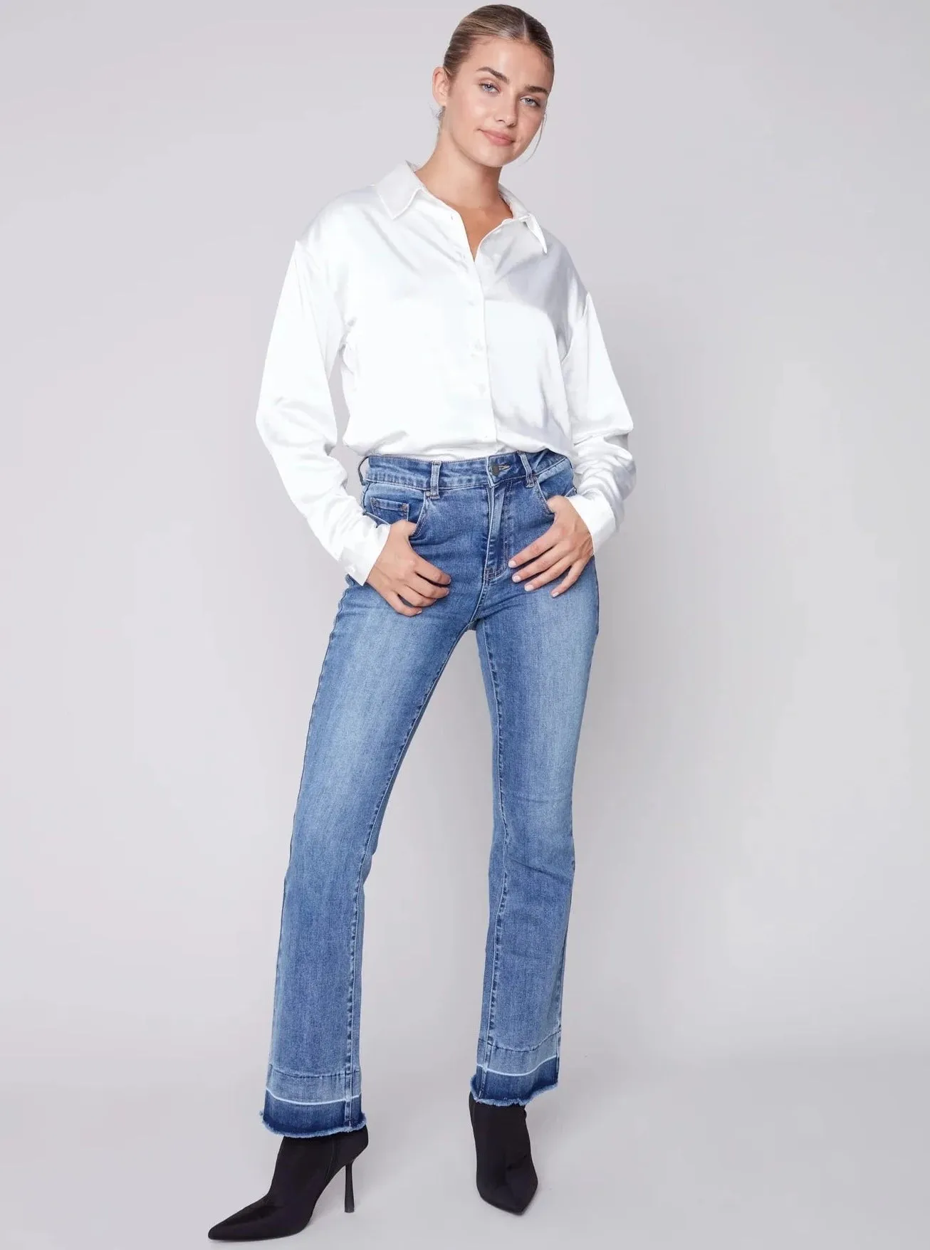 Contrast Cuff Flare Pant [Medium Blue-C5368]