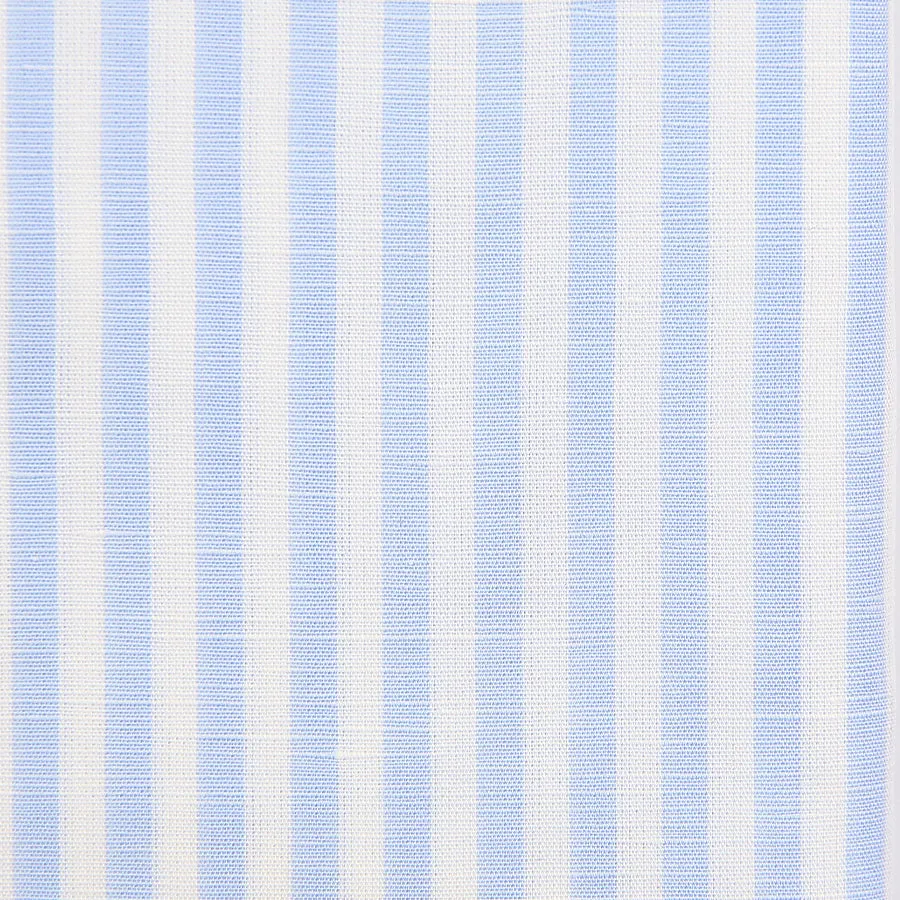 Cotton / Linen Semi Spread Shirt - White / Sky Blue - Butcher Stripe