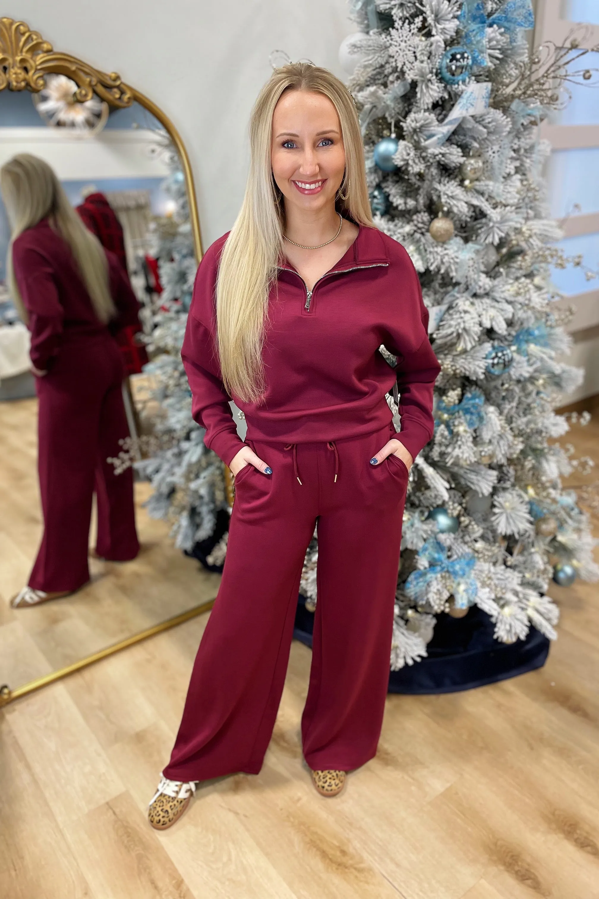 Cozy Club 2 Piece Pant Set Merlot