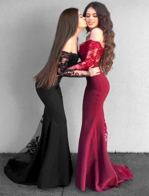 Delicate Lace Mermaid Long Sleeve Prom Dress | Off Shoulder Prom Dress BA9154