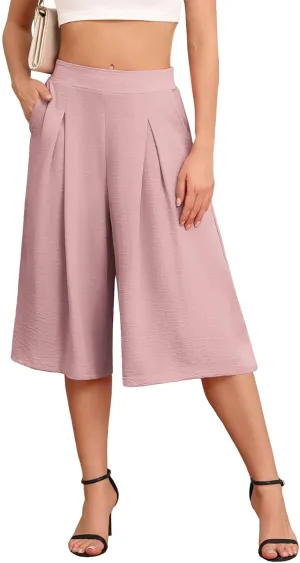 DILIUXING Women's Wide Leg Lounge Capri Pants with Pockets Lightweight High Waisted Loose Trouser