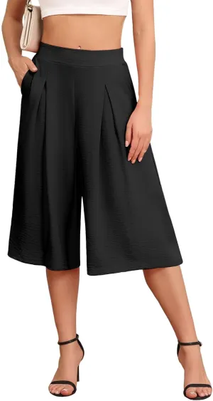 DILIUXING Women's Wide Leg Lounge Capri Pants with Pockets Lightweight High Waisted Loose Trouser