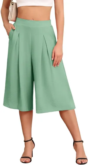 DILIUXING Women's Wide Leg Lounge Capri Pants with Pockets Lightweight High Waisted Loose Trouser