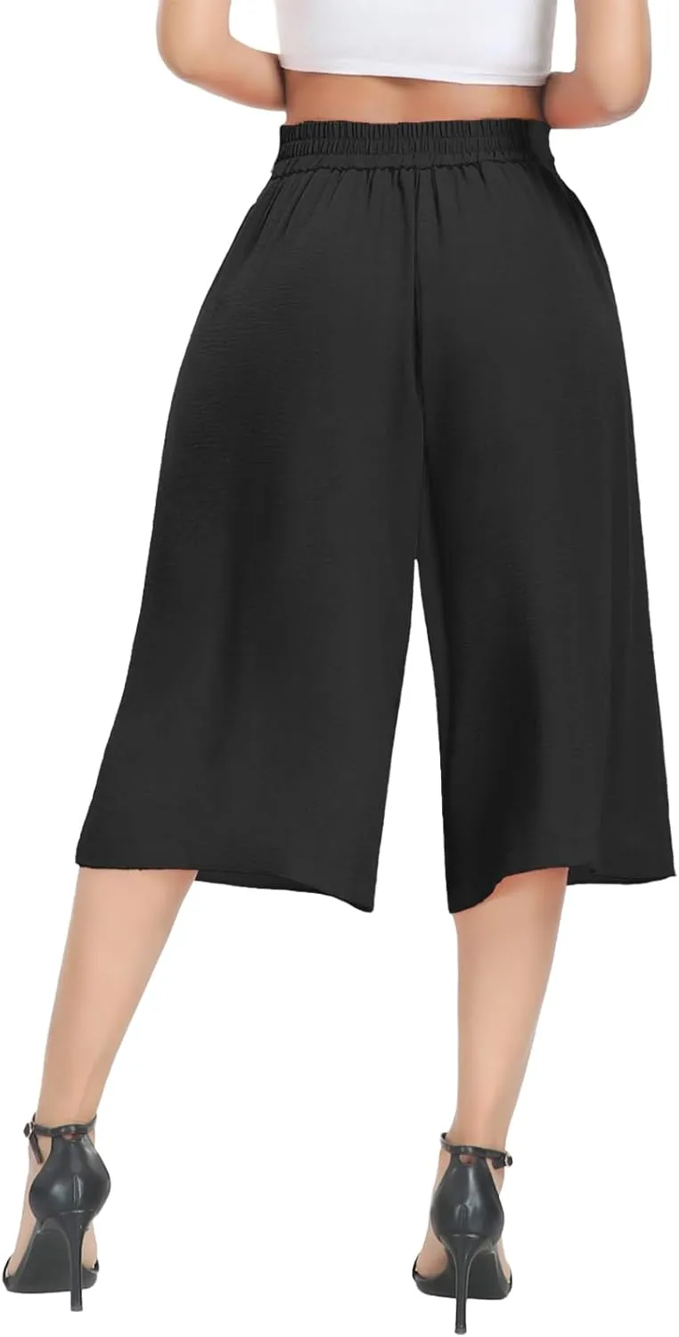 DILIUXING Women's Wide Leg Lounge Capri Pants with Pockets Lightweight High Waisted Loose Trouser