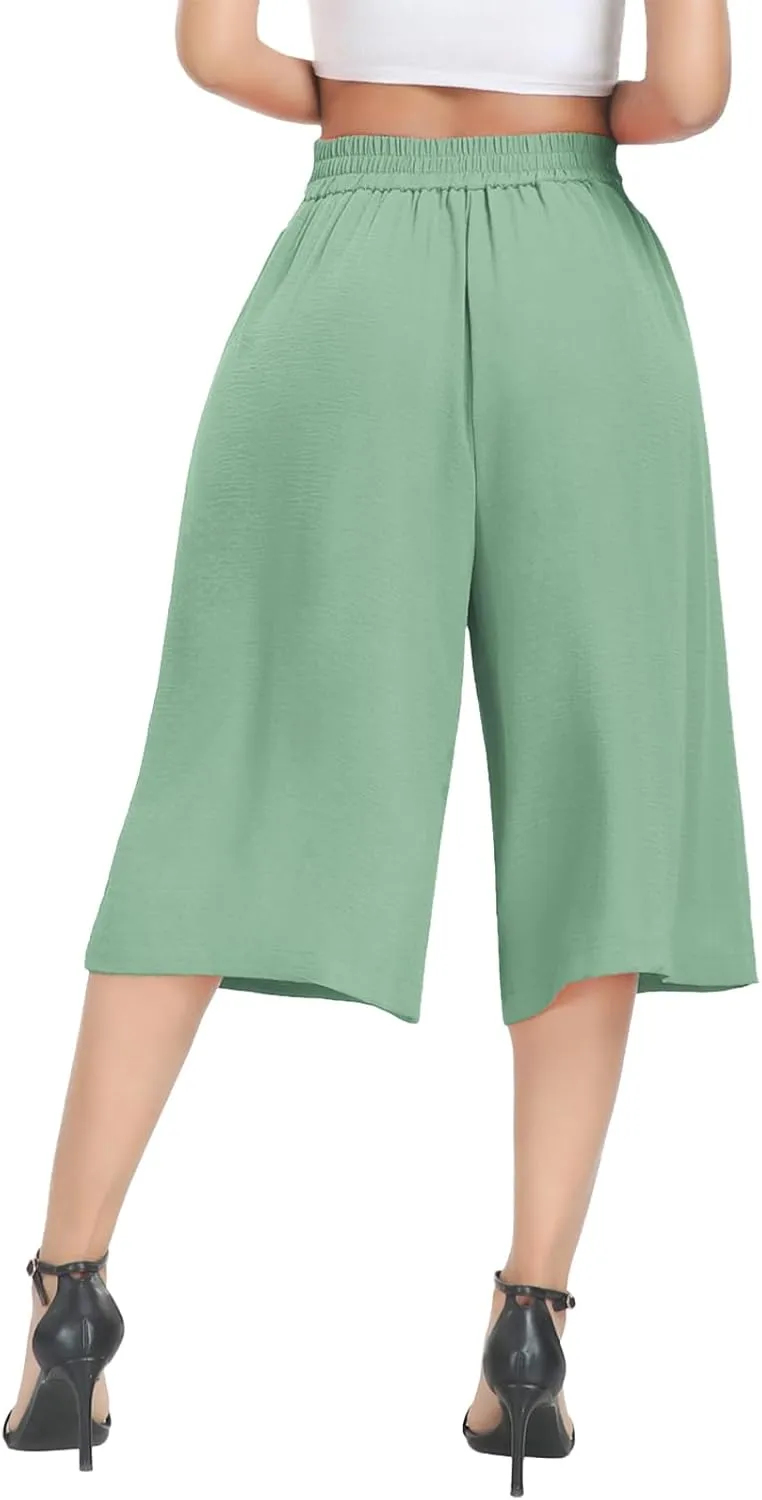 DILIUXING Women's Wide Leg Lounge Capri Pants with Pockets Lightweight High Waisted Loose Trouser