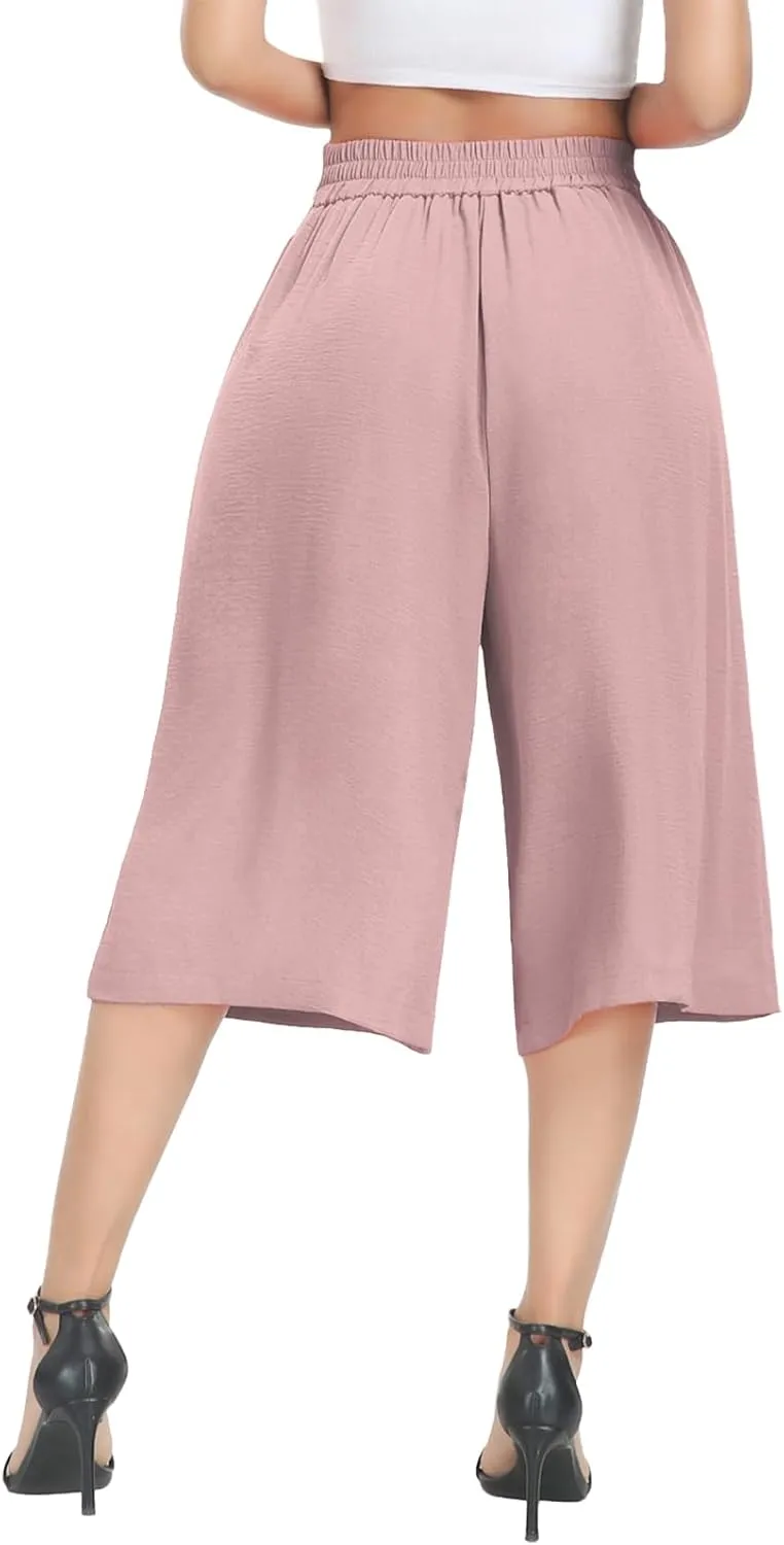 DILIUXING Women's Wide Leg Lounge Capri Pants with Pockets Lightweight High Waisted Loose Trouser
