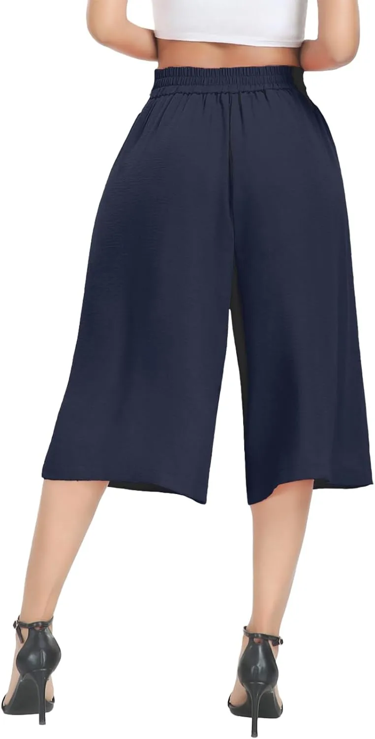 DILIUXING Women's Wide Leg Lounge Capri Pants with Pockets Lightweight High Waisted Loose Trouser