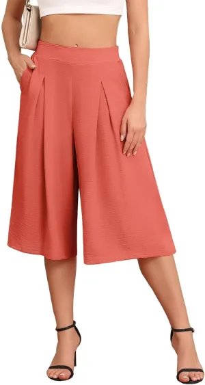 DILIUXING Women's Wide Leg Lounge Capri Pants with Pockets Lightweight High Waisted Loose Trouser