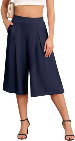 DILIUXING Women's Wide Leg Lounge Capri Pants with Pockets Lightweight High Waisted Loose Trouser