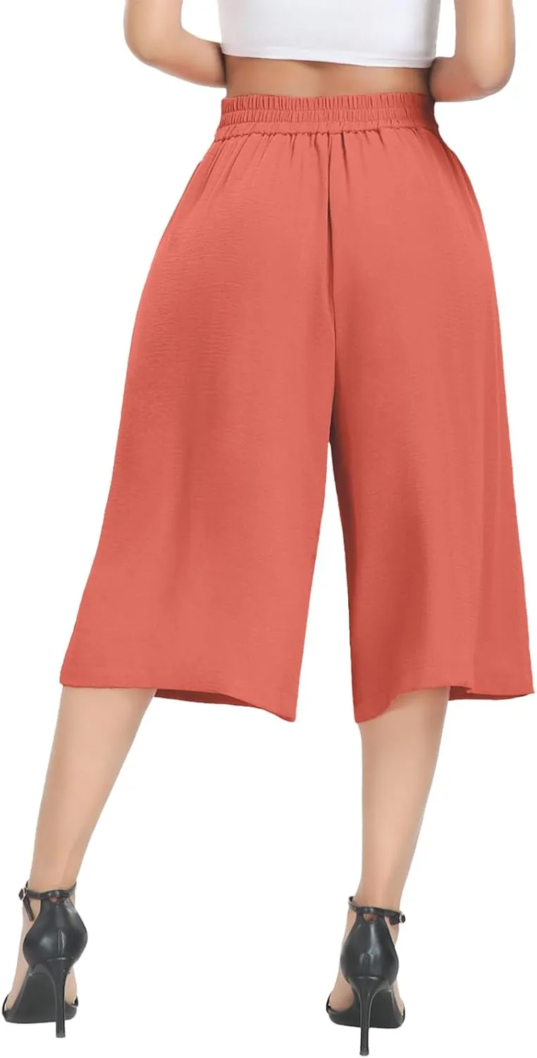 DILIUXING Women's Wide Leg Lounge Capri Pants with Pockets Lightweight High Waisted Loose Trouser