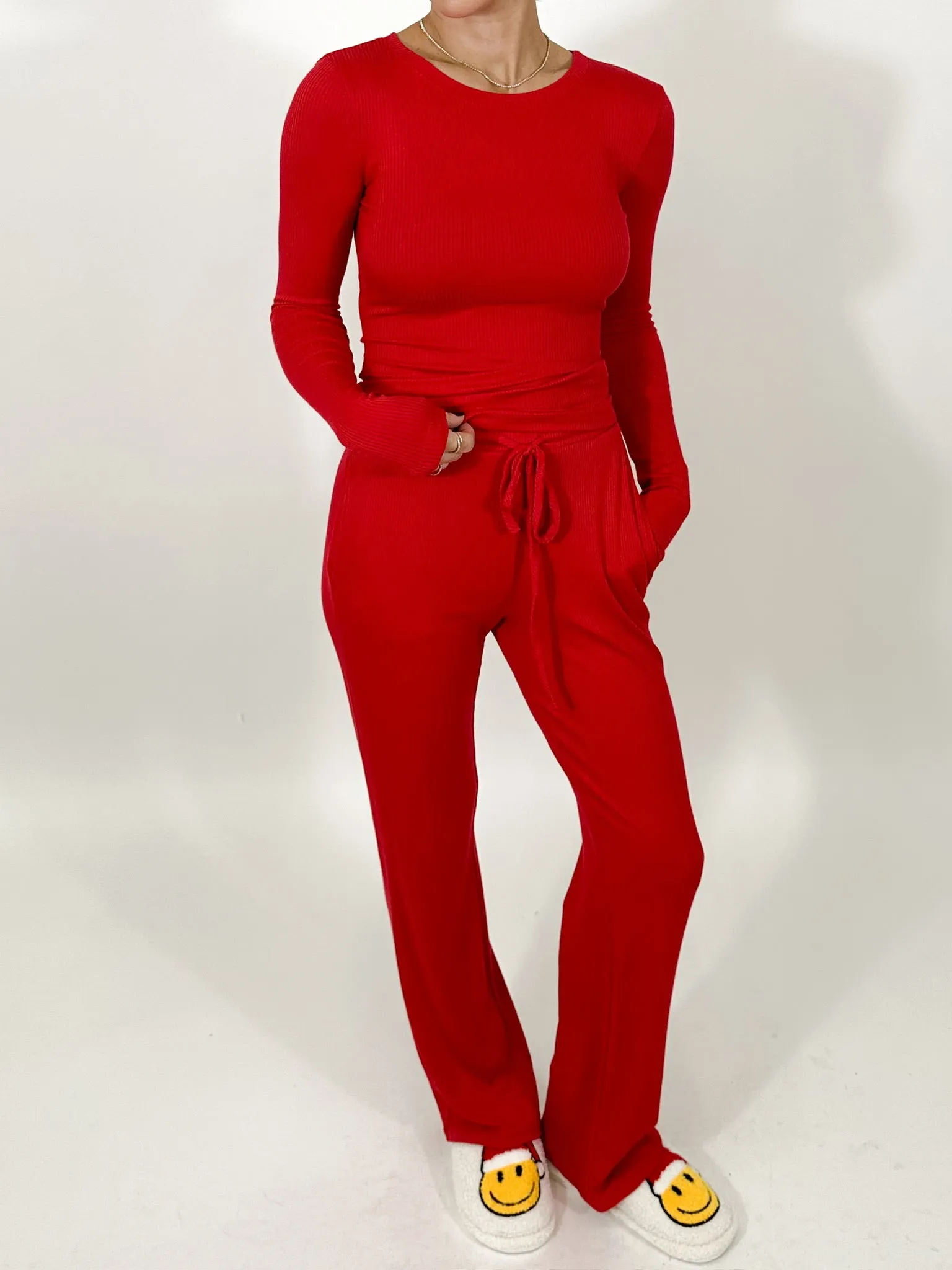 Downtime Ribbed Lounge Pants | Cherry |  Plus Available | FINAL SALE
