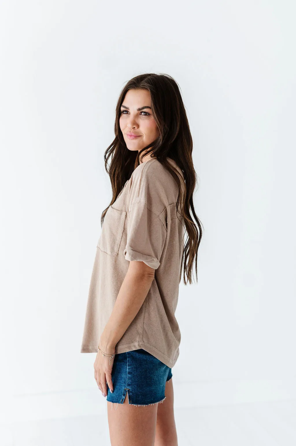 Drew Henley Knit Top in Taupe