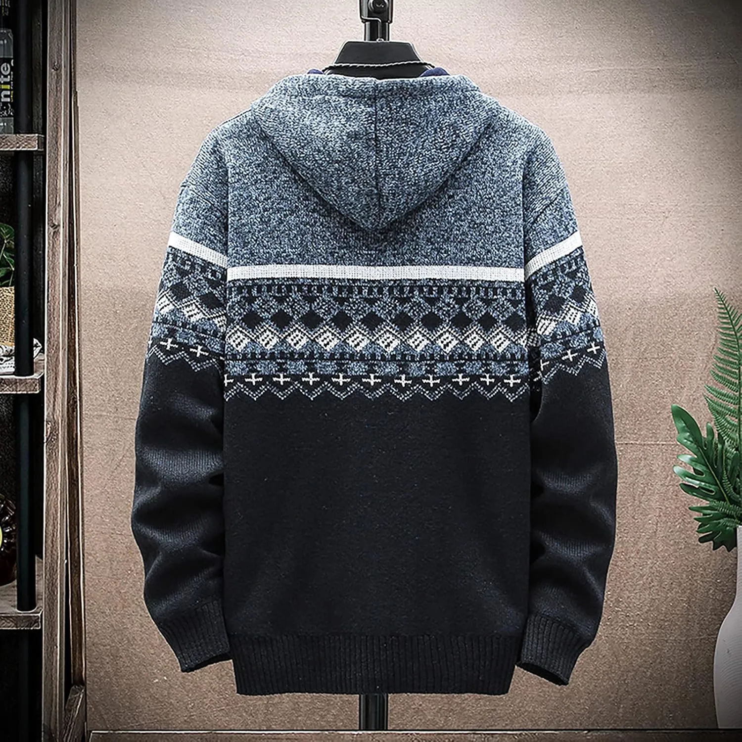 DuDubaby Fleece Lined Hoodie for Men Fall and Winter Casual Sweater Jacket Warm Knit Sweater Hooded Hoodie