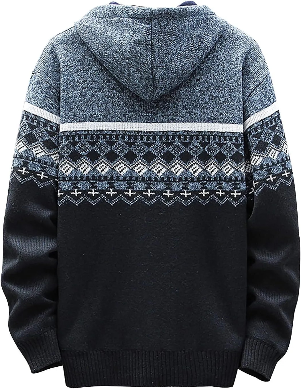 DuDubaby Fleece Lined Hoodie for Men Fall and Winter Casual Sweater Jacket Warm Knit Sweater Hooded Hoodie