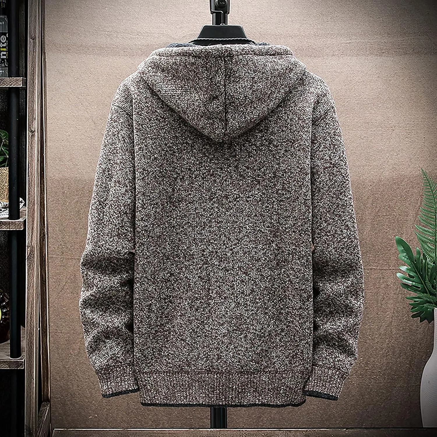 DuDubaby Fleece Lined Hoodie for Men Fall and Winter Casual Sweater Jacket Warm Knit Sweater Hooded Hoodie