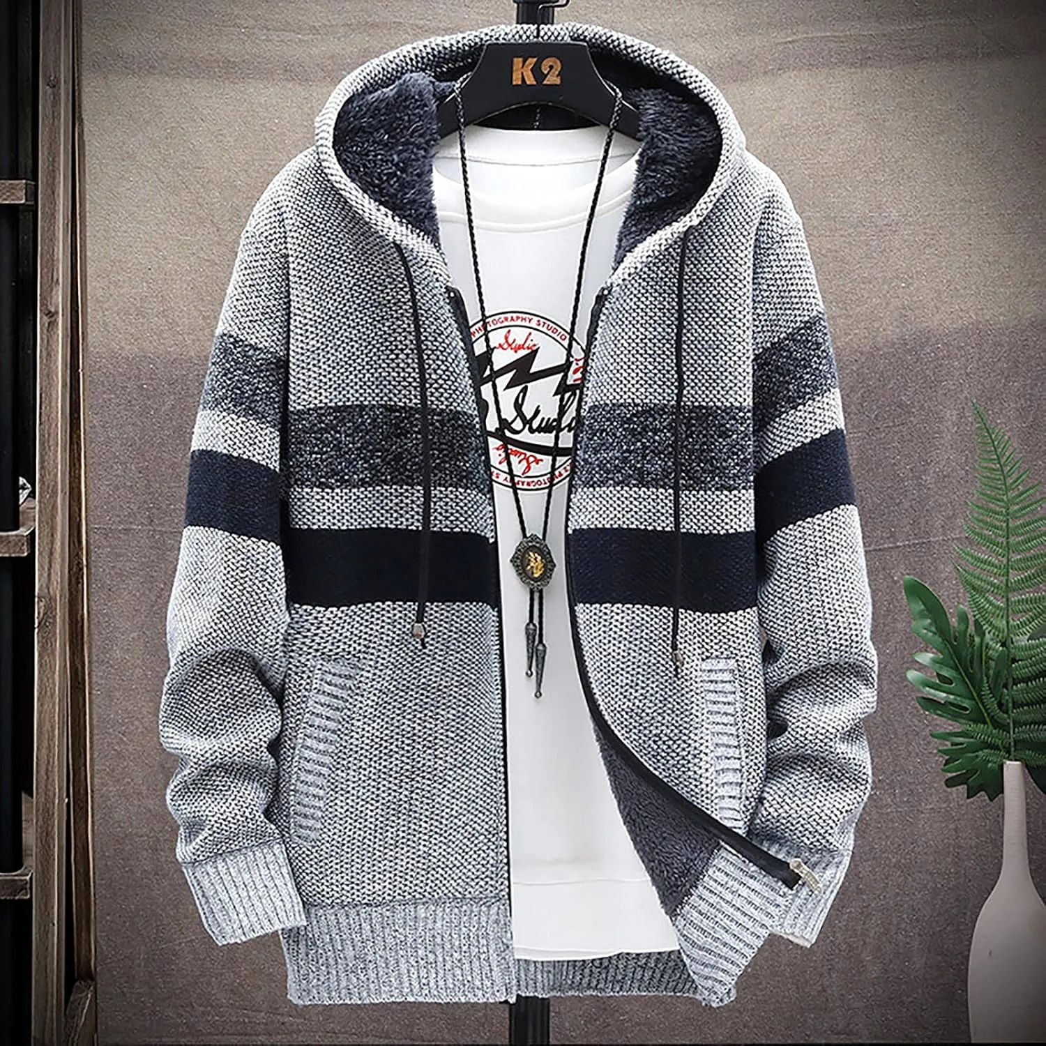 DuDubaby Men Hoodies for Men Fall and Winter Casual Sweater Jacket Warm Knit Sweater Hooded Hoodie