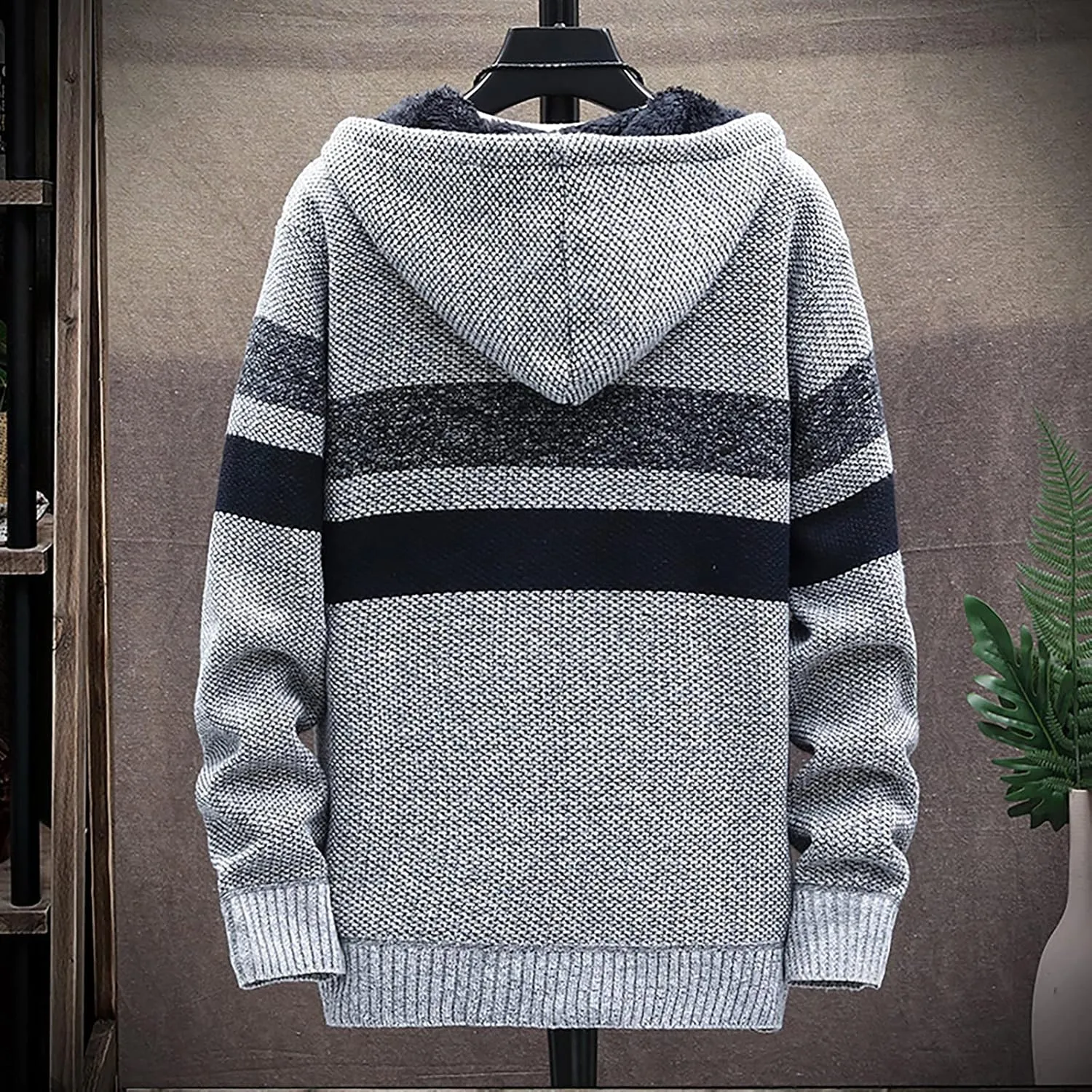 DuDubaby Men Hoodies for Men Fall and Winter Casual Sweater Jacket Warm Knit Sweater Hooded Hoodie