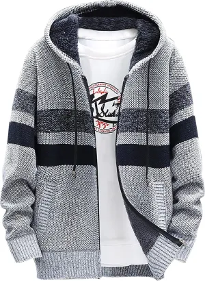 DuDubaby Men Hoodies for Men Fall and Winter Casual Sweater Jacket Warm Knit Sweater Hooded Hoodie