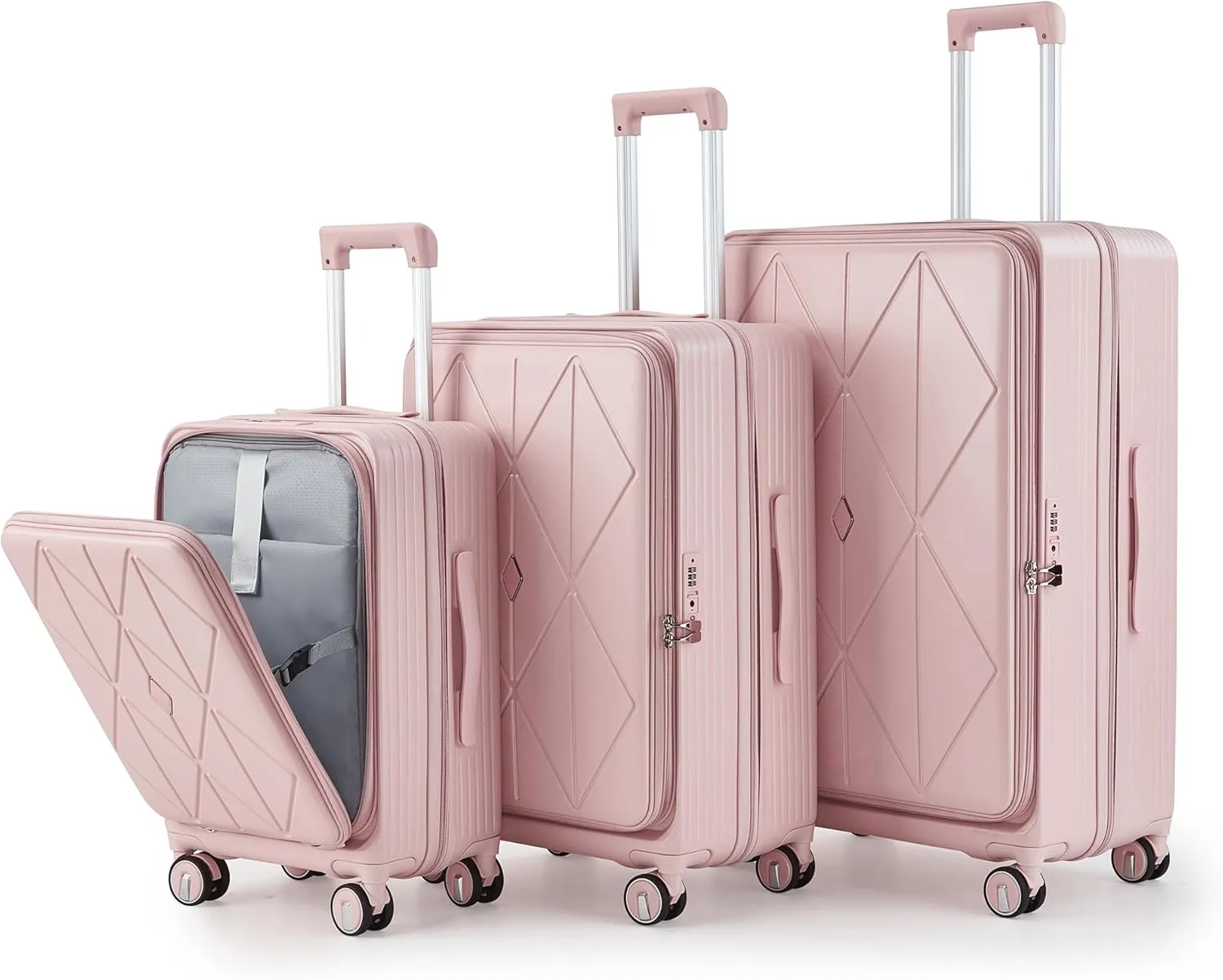 Easy Travel Organization with 3-Piece Luggage Set, Lightweight Expandable Suitcases with Spinner Wheels, Pink