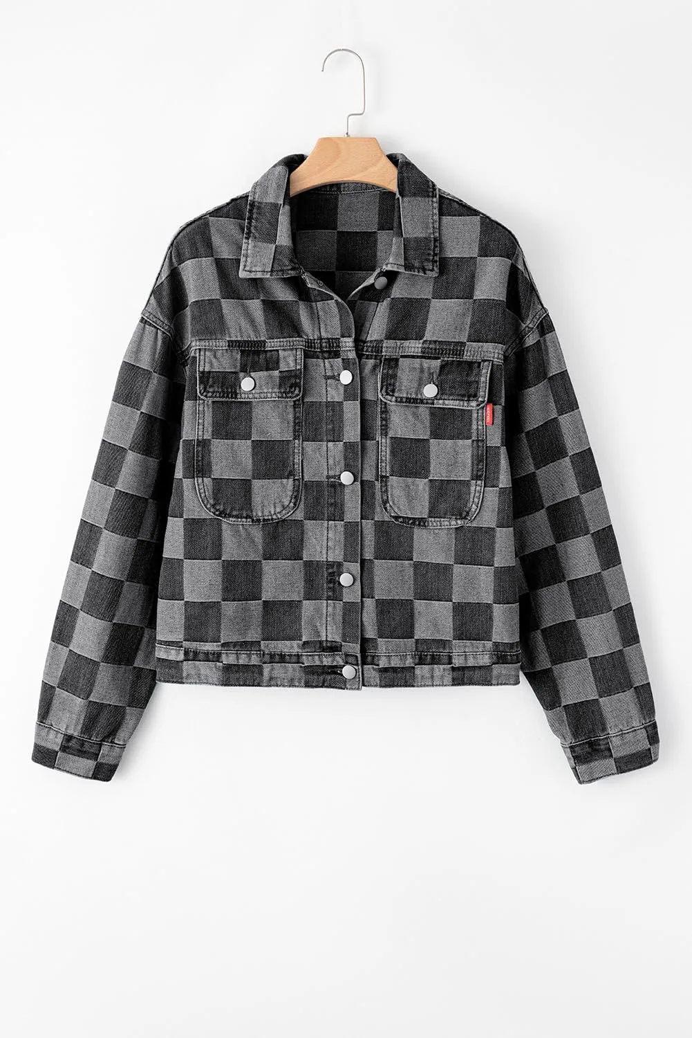 Ecosunny Womens Casual Long Sleeve Button Down Shirt Jacket Checkered Patchwork Denim Jacket Lightweight Coat Tops