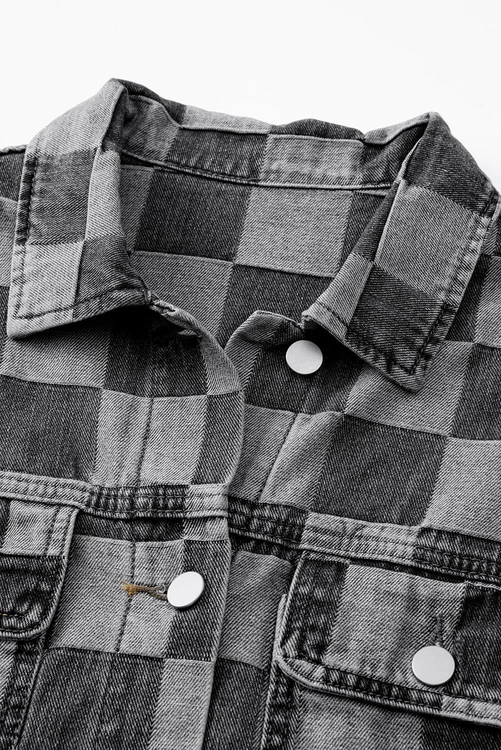 Ecosunny Womens Casual Long Sleeve Button Down Shirt Jacket Checkered Patchwork Denim Jacket Lightweight Coat Tops
