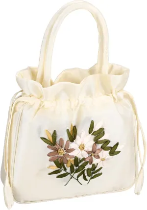 Elegant Floral Drawstring Evening Clutch Purse for Women Small Bucket Handbag with Comfortable Handle for Tea Parties Weddings and Special Occasions