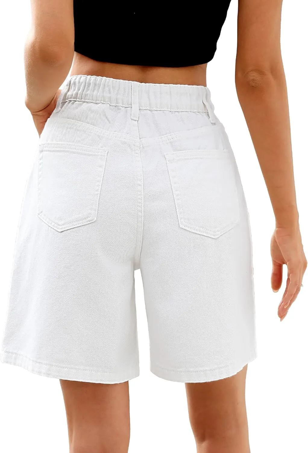 ELLEVEN Bermuda Jorts Baggy Jean Shorts - Casual Loose Fit Wide Leg Knee Length Denim Shorts with Elastic Waist