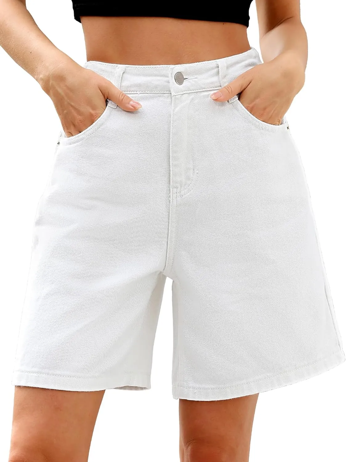 ELLEVEN Bermuda Jorts Baggy Jean Shorts - Casual Loose Fit Wide Leg Knee Length Denim Shorts with Elastic Waist