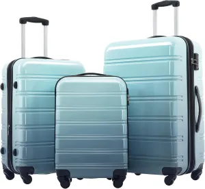 Expandable Hardshell Luggage Set with Spinner Wheels, Gradient Blue, 20" 24" 28" for Easy Travel