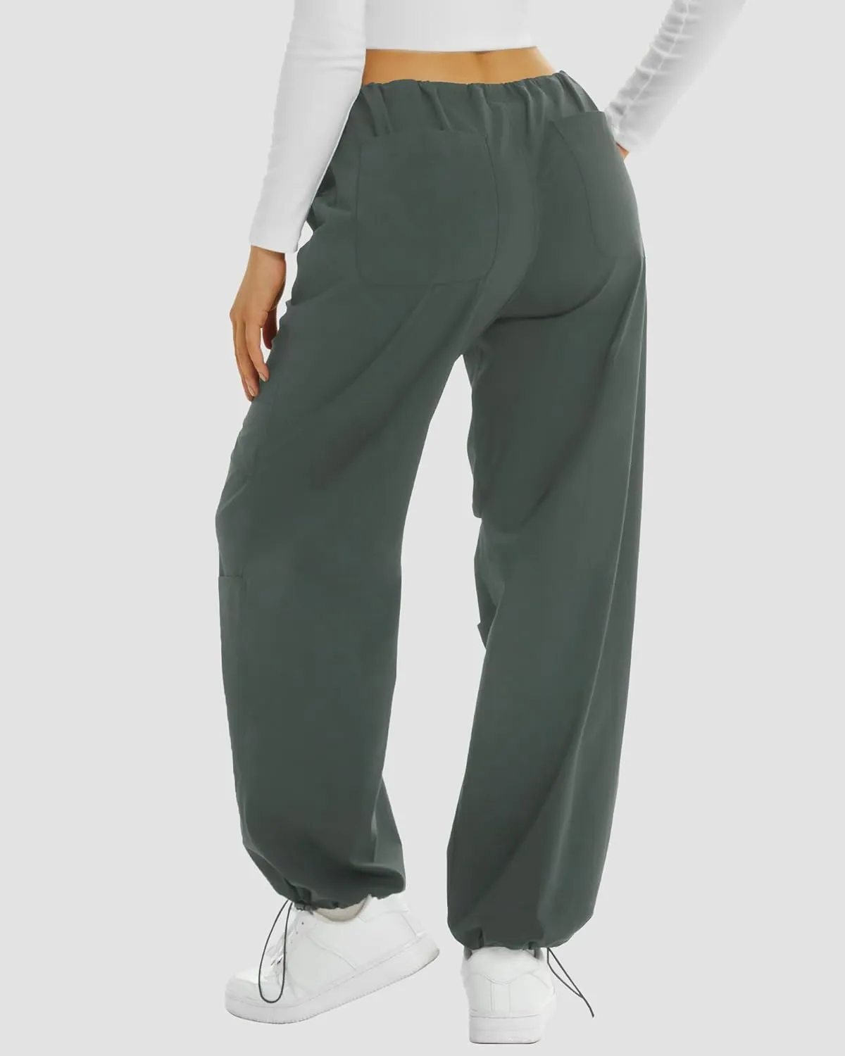 FireSwan Women's Parachute Pants Baggy Cargo Pants Wide Leg Y2K Pants with 4 Pockets Outdoor Travel Casual Hiking