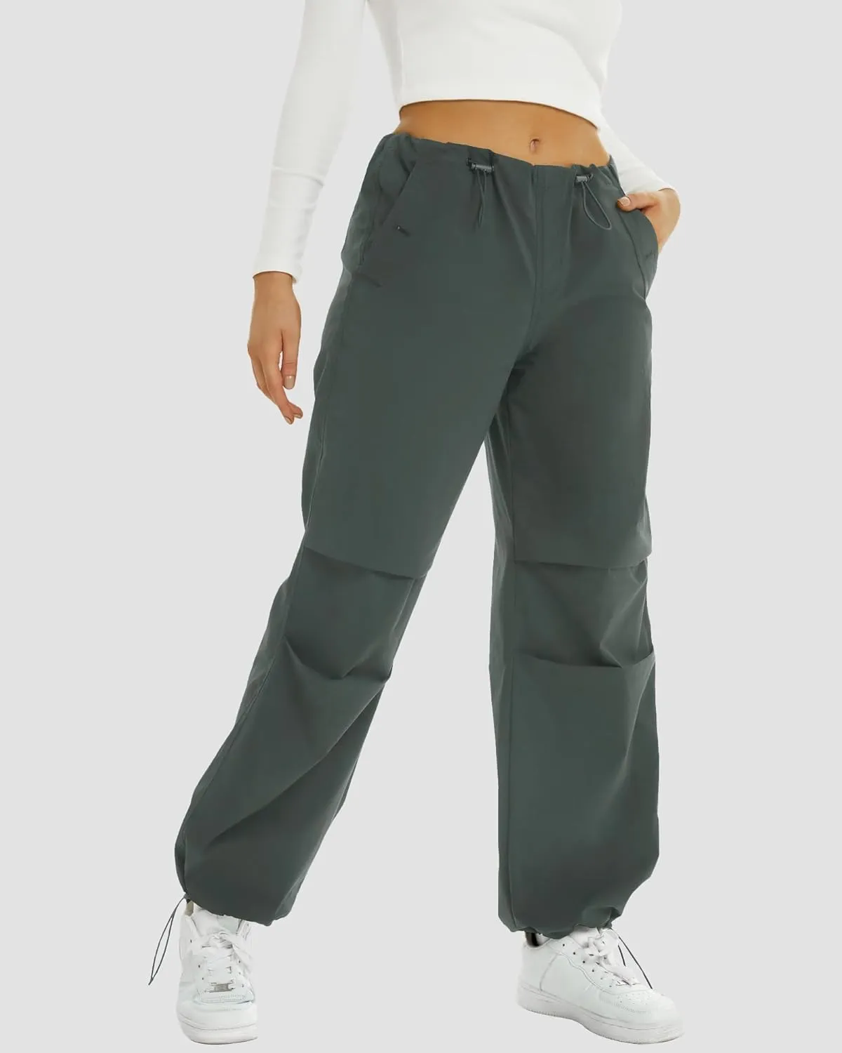 FireSwan Women's Parachute Pants Baggy Cargo Pants Wide Leg Y2K Pants with 4 Pockets Outdoor Travel Casual Hiking