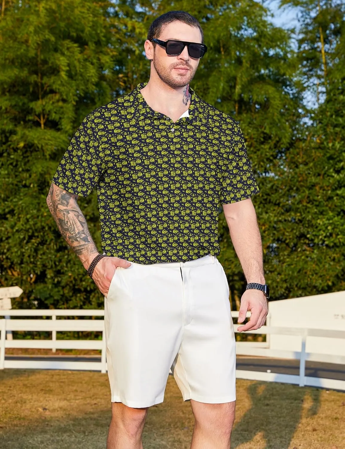 Funny Mens Golf Shirt Moisture Wicking Quick Dry Print Performance Short Sleeve Collared Polo Shirts for Men