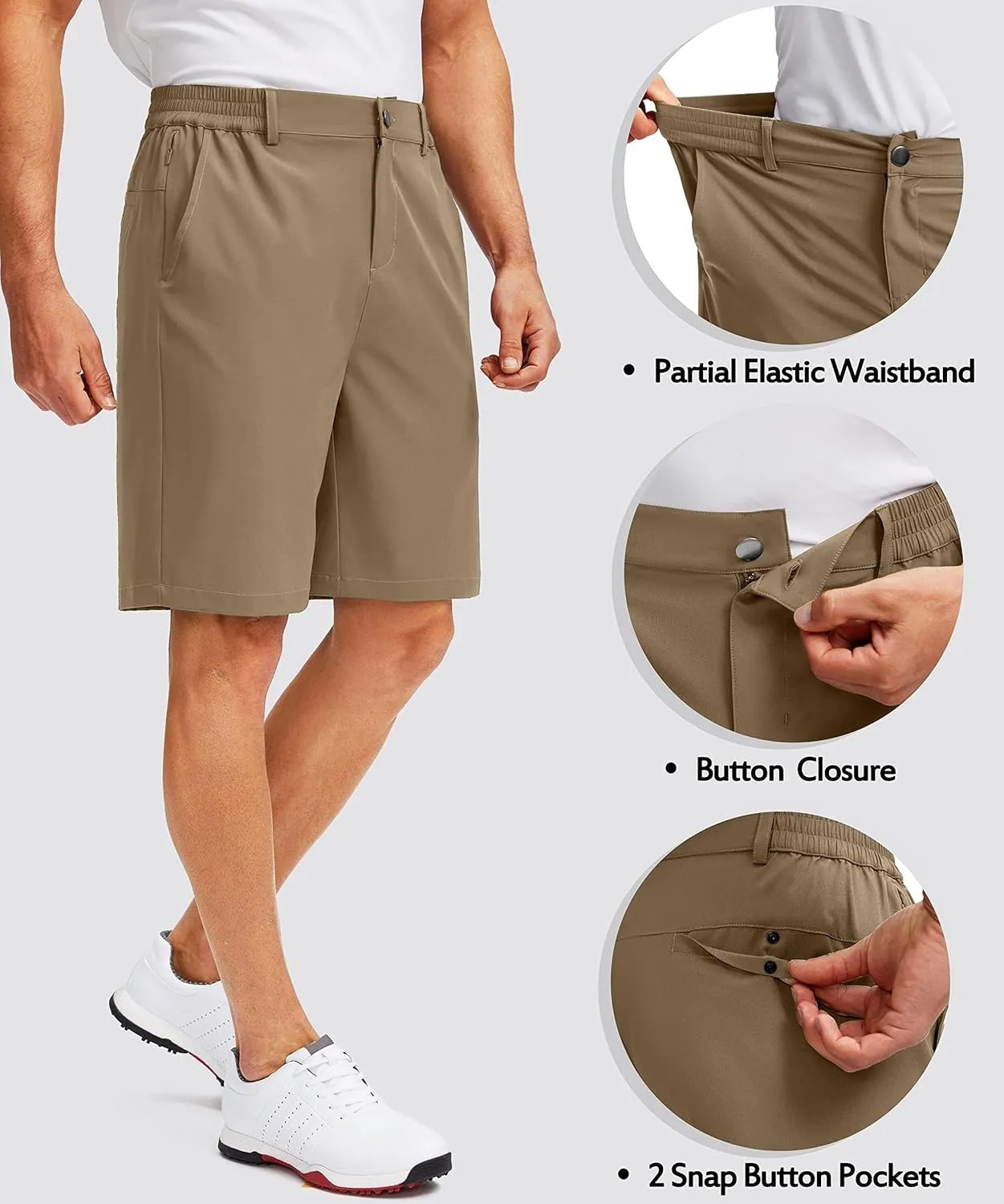 G Gradual Men's Golf Shorts with 5 Pockets 9" Light Weight Stretch Quick Dry Casual Dress Work Shorts for Men