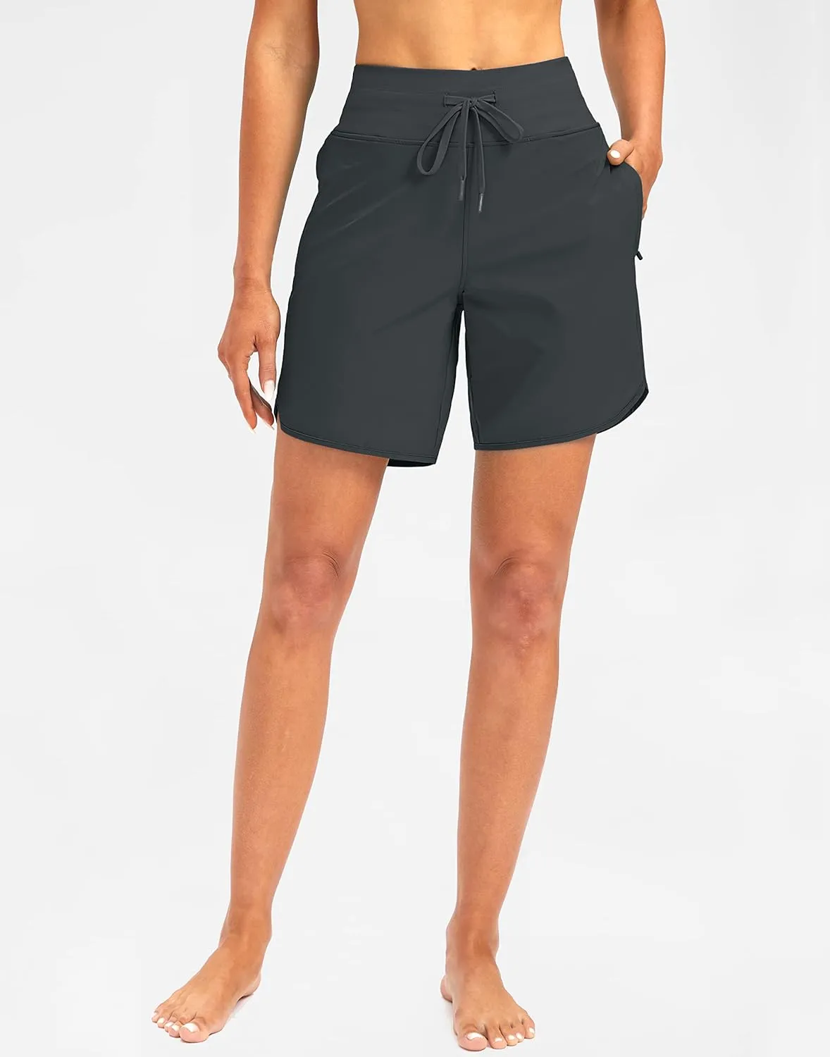 G Gradual Women's 7" Quick Dry High Waisted Swim Board Shorts with Zipper Pockets UPF 50  Beach Shorts for Women with Liner