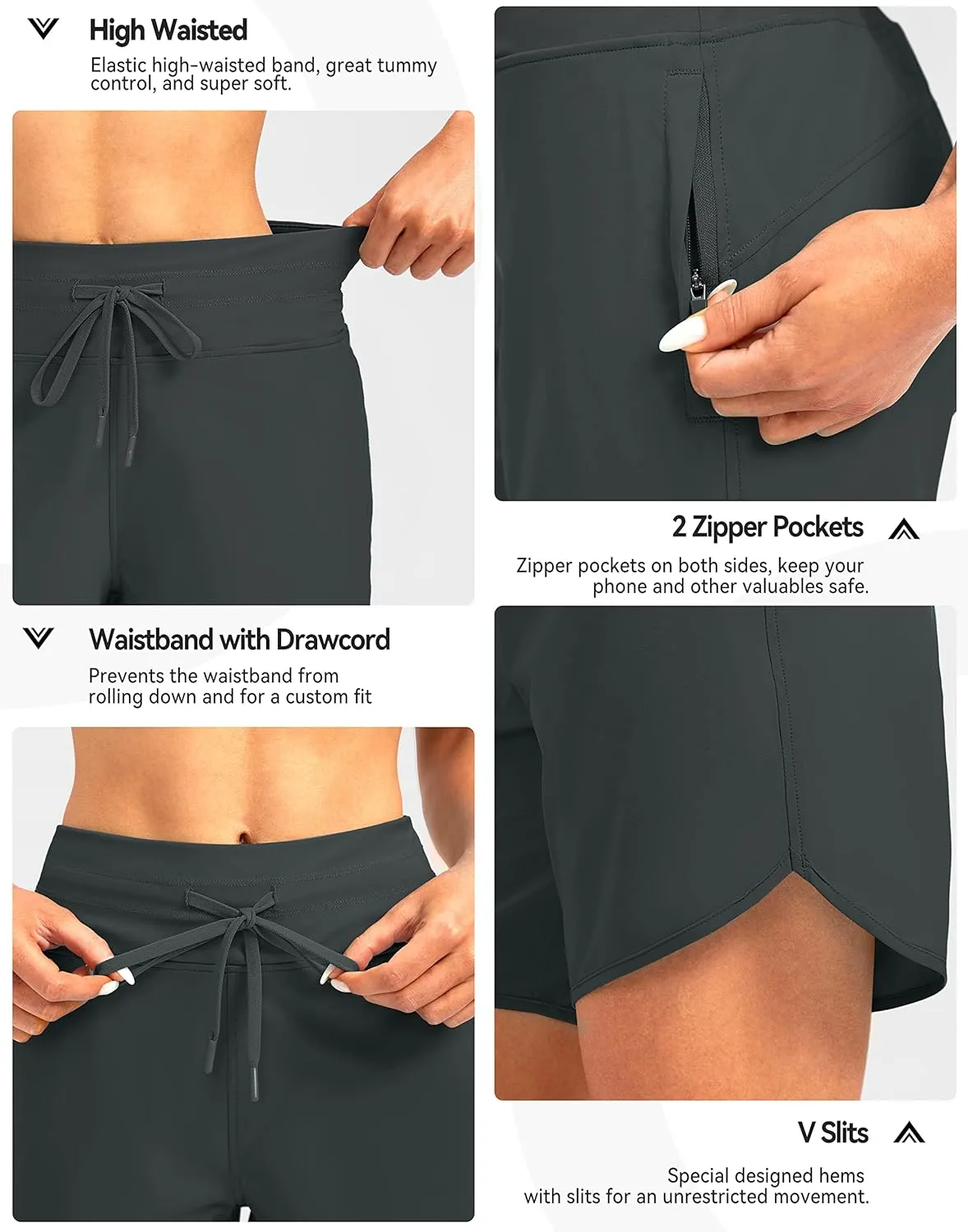 G Gradual Women's 7" Quick Dry High Waisted Swim Board Shorts with Zipper Pockets UPF 50  Beach Shorts for Women with Liner