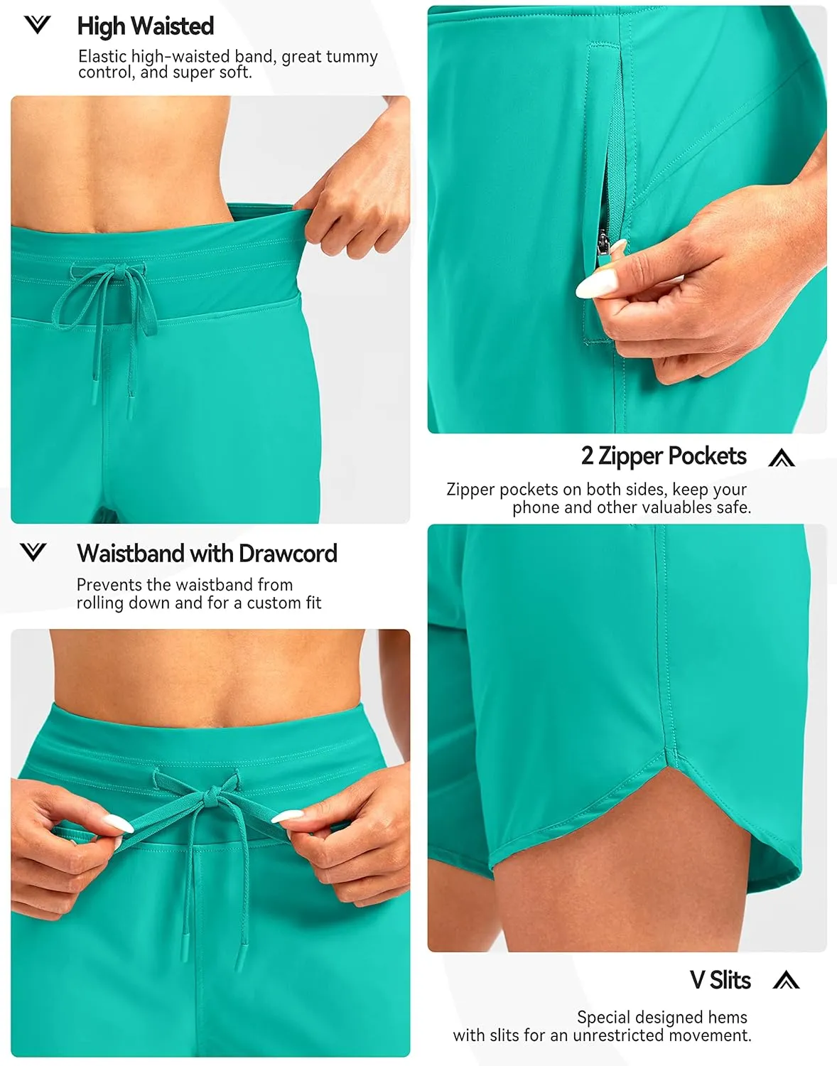 G Gradual Women's 7" Quick Dry High Waisted Swim Board Shorts with Zipper Pockets UPF 50  Beach Shorts for Women with Liner