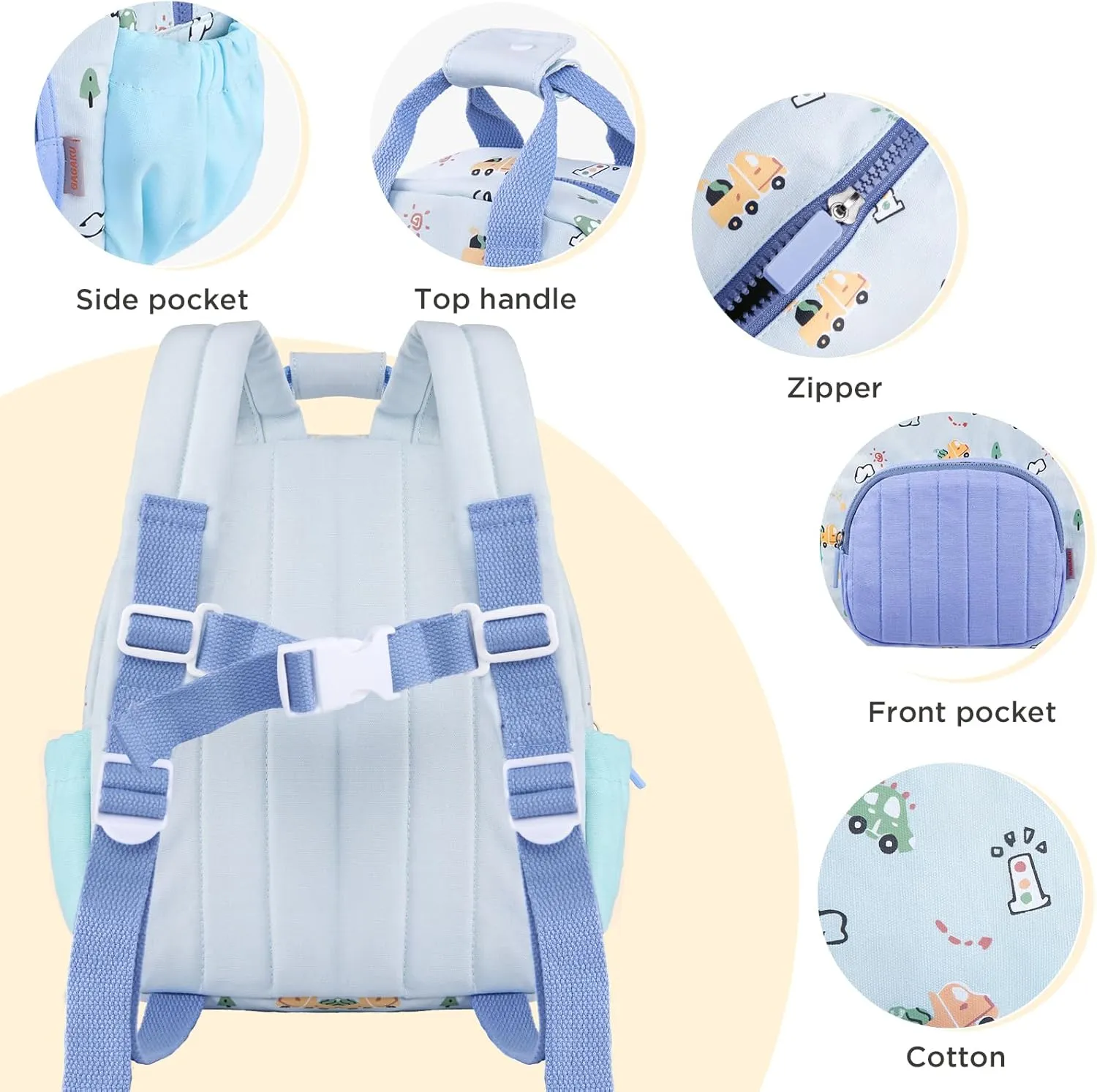 GAGAKU Toddler Backpack for Boys - Kids Backpack Mini Backpack 2-6 years old Cartoon Breathable Comfortable Preschool Backpack for School Travel - Blue Car