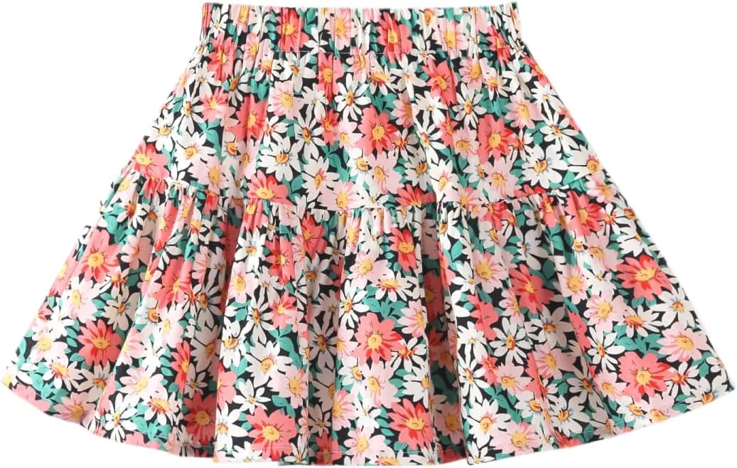 Girls and Toddlers Skirts Floral & Plaid Mini Skirt with Built-in Shorts