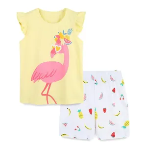 Girl's Flamingo Print Tee with Shorts Set